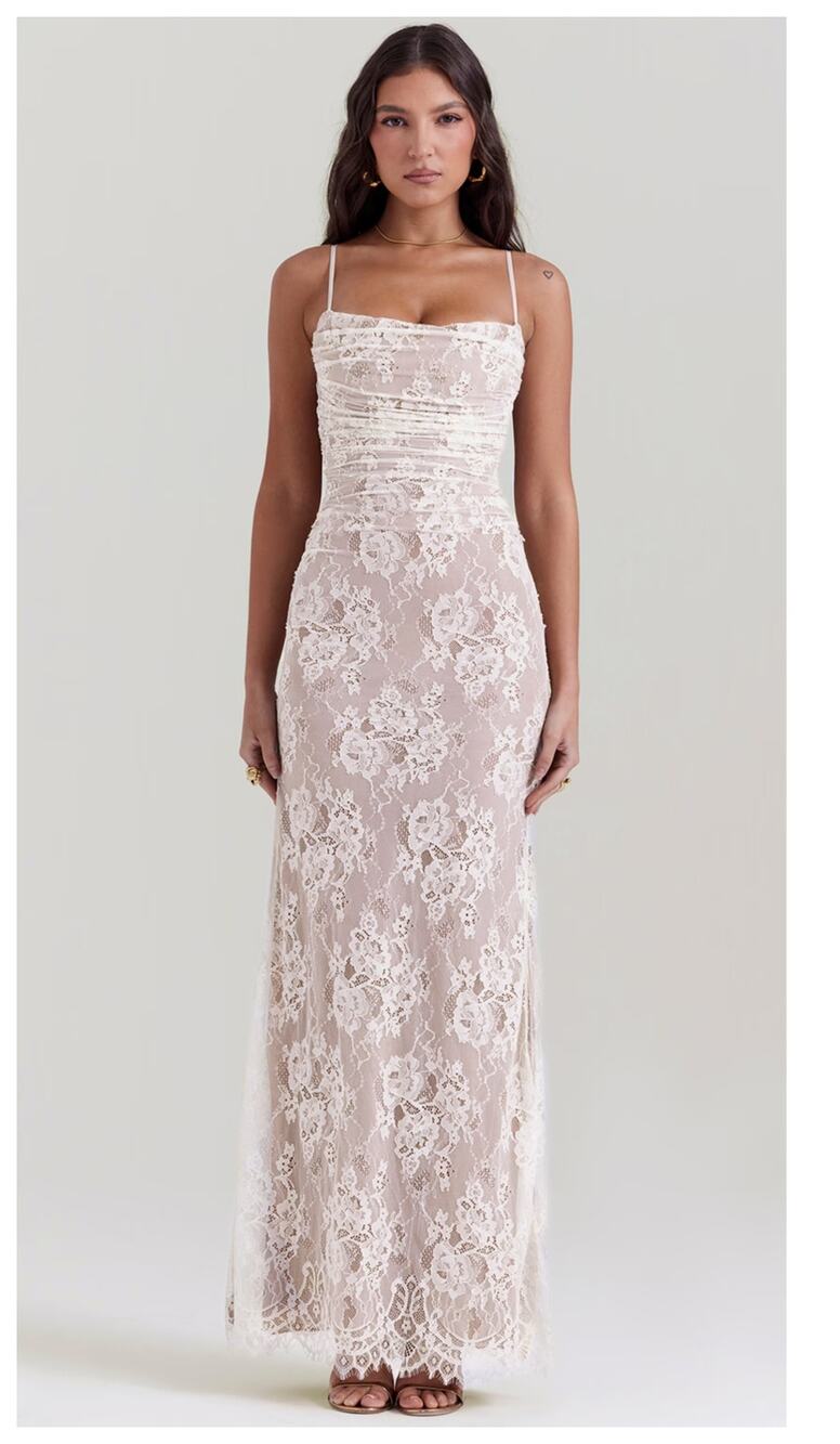 NEW House Of Cb Artemis Vintage Cream Lace Maxi Dress Size Medium (Fuller Cup)